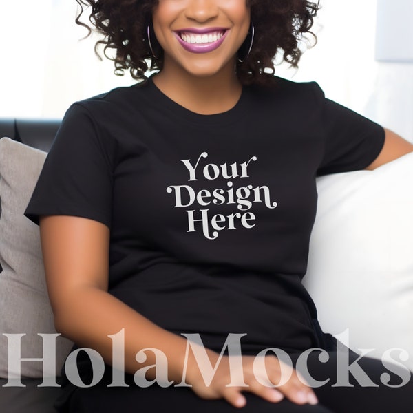 Bella Canvas 3001 Black Shirt Mockup Model of Color Mockups Trendy Modern Lifestyle Mock-up T-Shirt Aesthetic Tee Mock Stock Photo Tees POC