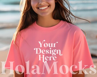 Comfort Colors 1717 Peony Shirt Mockup Pink Diverse Model Mock-ups C1717 Beach Vibes Summer Cute Boho Outdoor T-Shirt Aesthetic Mocks CC1717