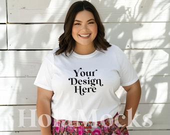 White Shirt Mockup Comfort Colors 1717 Diverse Brunette Models Mock-ups Feminine Girly Cute Boho CC1717 Plus Sized Curvy Aesthetic POD Mock