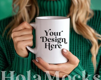 Modello di tazza Mockup Bianco Tazza in ceramica da 15 once Mock-up Diverse Modello biondo Boho Estetica minimalista Stile moderno Mock Coffee Mugs Mockups POD