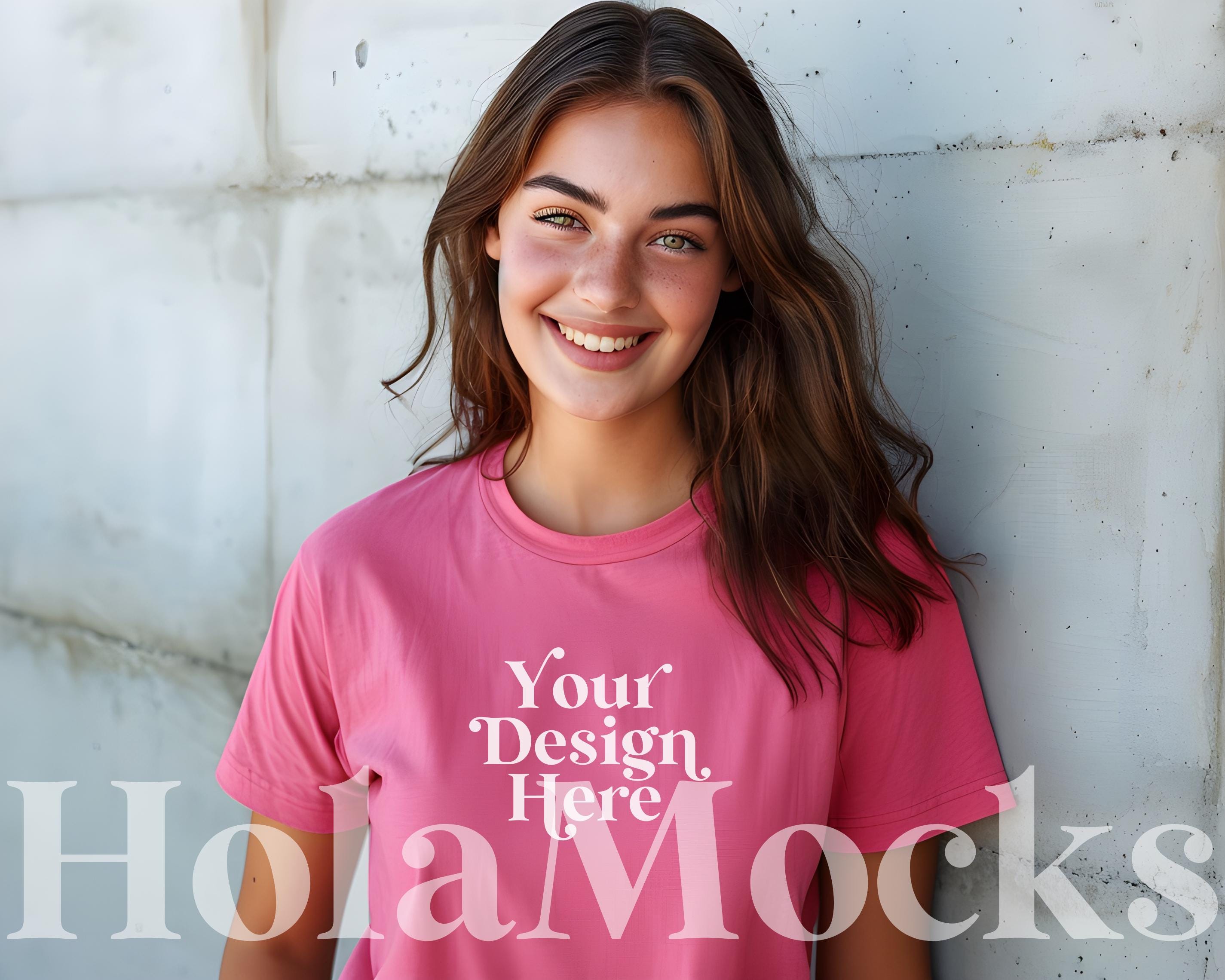 1717 Crunchberry Shirt Mockup Comfort Colors Pink Diverse Model Mock-up Boho Studio CC1717 Plus Sized Body Positive Aesthetic Cute Mocks POD
