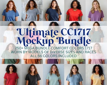 Comfort Colors 1717 Mega Mockup Bundle All 56 Studio CVC C1717 CC1717 T-Shirt Woman Diverse Model Latina Black Lifestyle Plus Sized Boho POD