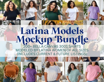 Hispanic Model Mockup Bundle Bella Canvas 3001 Shirts Latina Latinx Women BC3001 T-Shirt White & Colors Diverse Models Plus Size Mocks POD