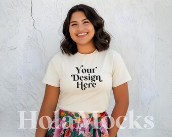 Ivory Shirt Mockup Comfort Colors 1717 Latina Hispanic Diverse Models Mock-ups Boho Cute Girly CC1717 Plus Sized Curvy Aesthetic POD Mocks