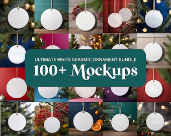 100+ Christmas Ornament Mockup Bundle Round White Ceramic Holiday Ornaments Winter Mock-Ups Digital Download POD Mockups Print Demand Mocks