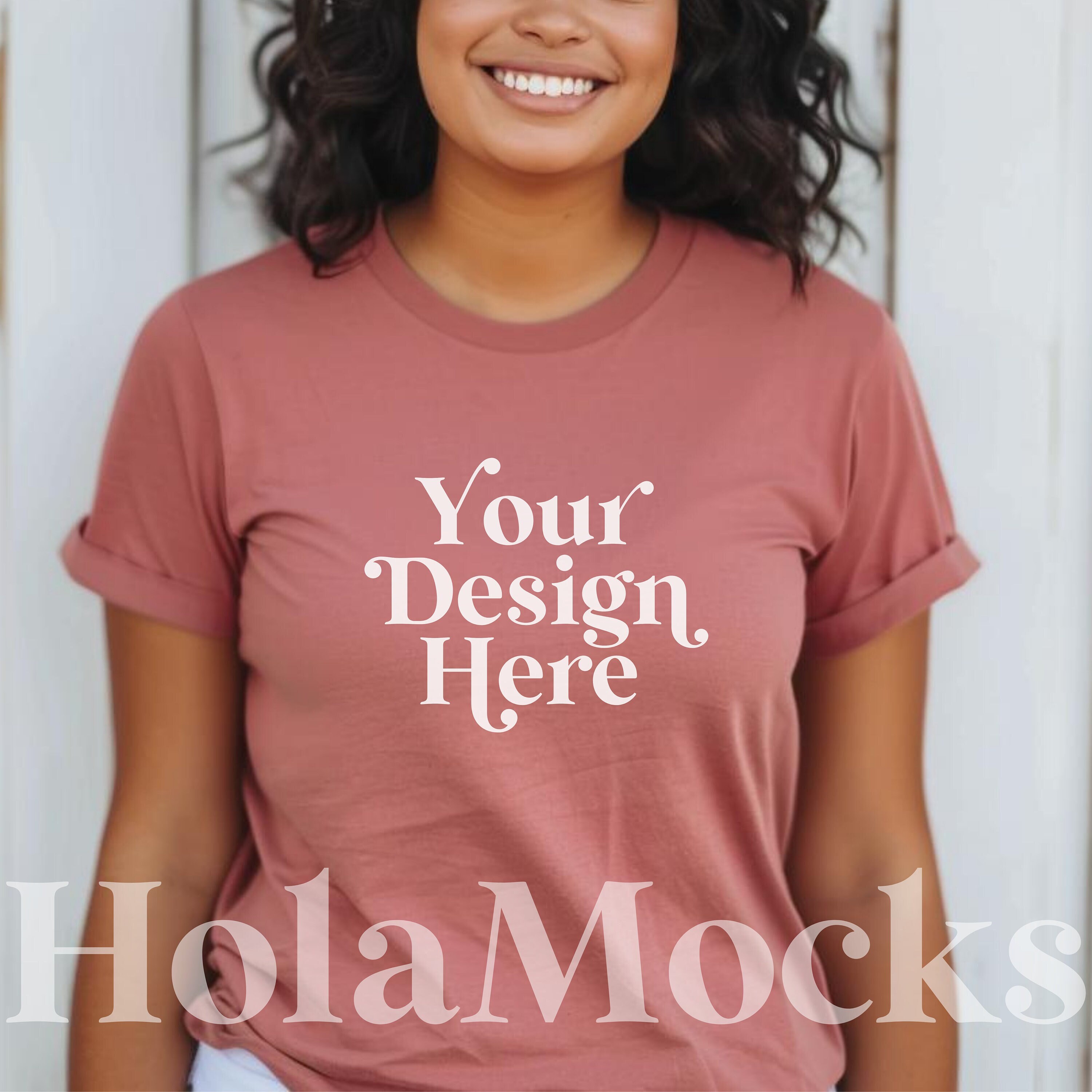 Mauve Bella Canvas 3001 Shirt Mockup Diverse Latina Hispanic Models Mock-up Modern T-Shirt Mockups Aesthetic Mock Tees Orchid Pink Flowers