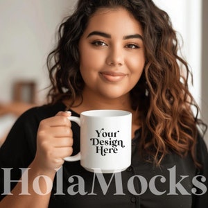 May include: A white ceramic mug with a black handle. The mug has the text "Your Design Here" printed on it in a black retro font.