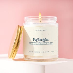 Pug Gift Vintage Candle Cozy Dog Lover Candle Handmade Unique Snuggle Candle Perfect Present for Pug Lovers and Pet Enthusiasts T900