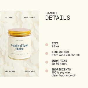 The image is a candle advertisement featuring a candle in a jar with a label that reads "Candy of Your Choice".