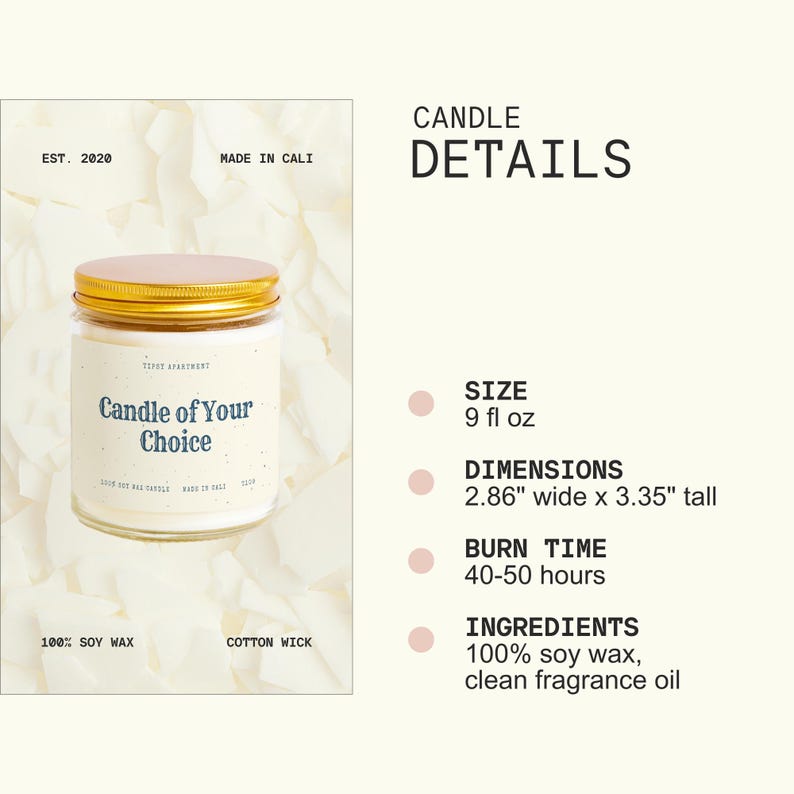The image is a candle advertisement featuring a candle in a jar with a label that reads "Candy of Your Choice".