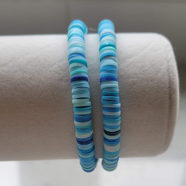 Soothing Ocean Blue Clay Bead Bracelets (set of 2) Heishi Bead Bracelet Kids Adults Jewelry