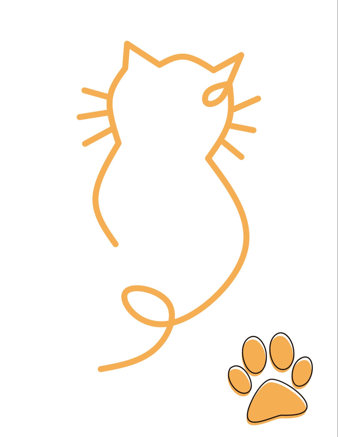 Orange Cat Outline Print Etsy