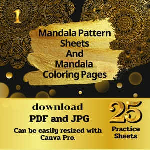 25 Mandala Practice Sheets (Set-1) in PDF/JPG/  link Canva Pro for Mandala Practice and Art. Instant Digital Download in A4 size