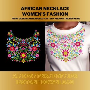 Afrikanisches Florales Stickmuster: Blusenkragen Muster (Digitaler Download)