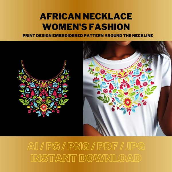 Print design African fashion necklaces for women Embroidered shirt neck| Digital embroidery | Hand embroidery | DIY embroidery |