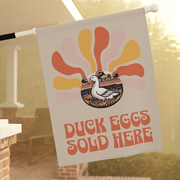 Retro Duck Egg Stand Sign, Fresh Local Eggs Sold Here Sign, Farm Stand Flag for Happy Ducks Backyard Garden gift for Duck Mom birthday