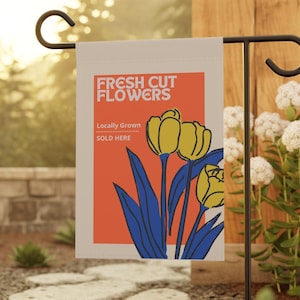 Bauernhof frische Blumen verkauft hier Schild, Flagge für frische Schnittblumen Hinterhof Garten Banner Geschenk für Blumenzüchter Geburtstagsgeschenk für Gärtner