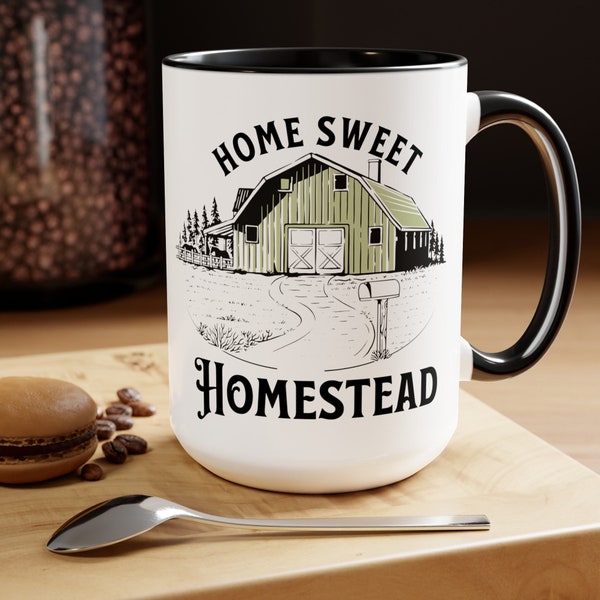 Home Sweet Homestead Coffee Mug Backyard Farmer Gift for Chicken Lover, Mug for Fathers Day Gift for Dad Two-Tone Coffee Cup 15oz