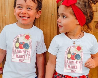 T-shirt pour tout-petits Farmers Market en liberté pour enfants Légumes du jardin, pain au levain T-shirt pour tout-petits MVP des agriculteurs Soutenez votre agriculteur local Cadeau