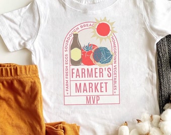 T-shirt pour tout-petits Farmers Market en liberté pour enfants Légumes du jardin, pain au levain T-shirt pour tout-petits MVP des agriculteurs Soutenez votre agriculteur local Cadeau