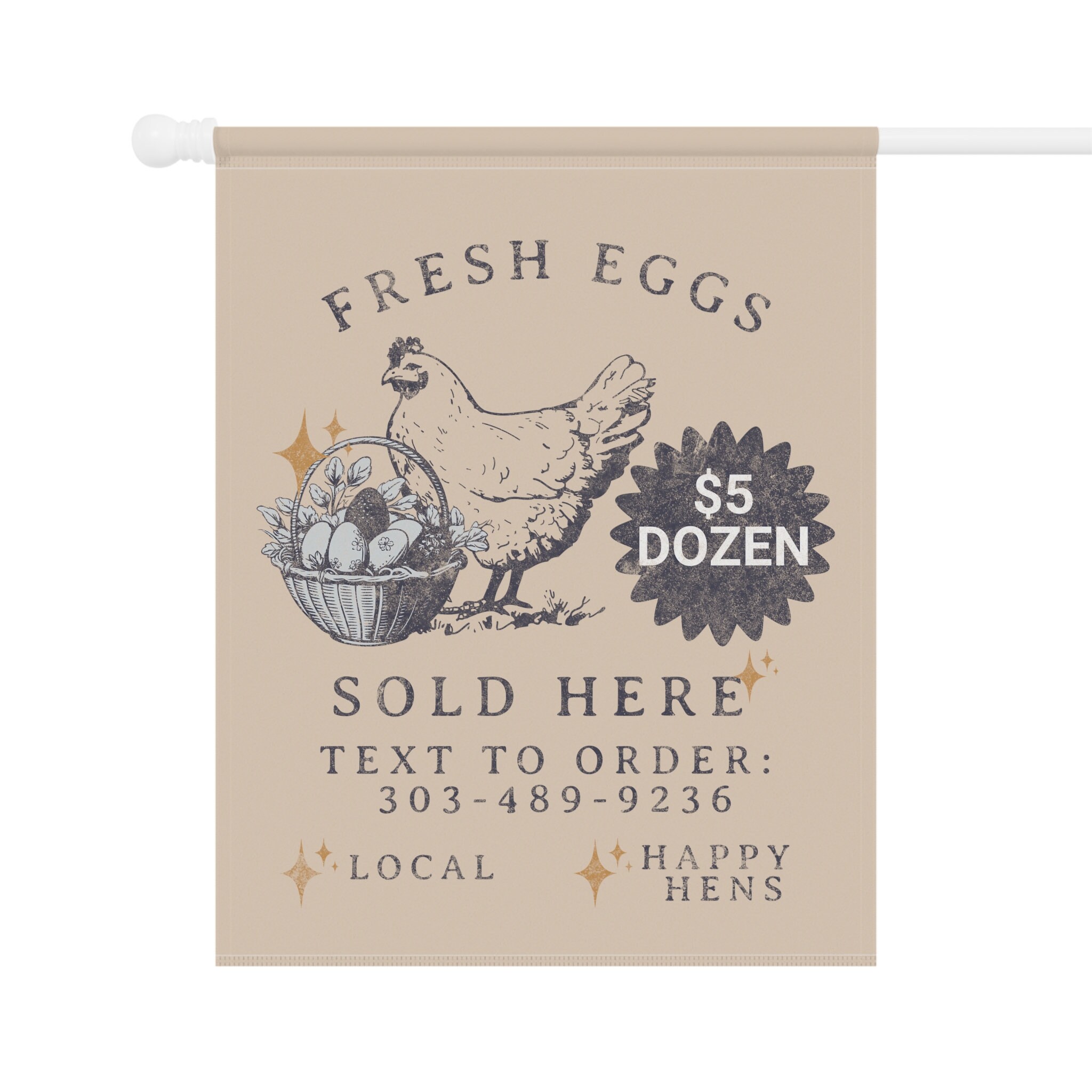 Custom Local Eggs Sold Here Sign Flag for Happy Hens Backyard Chicken