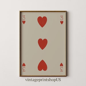 Drei Herzen verändert Kunstdruck | Retro, Digitaldruck, Funky Rotes Spielkarten Poster, Eklektische Karten Deck Kunst, Bunte Vintage Poster