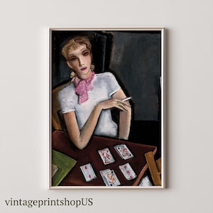 Funky Portrait Woman Playing Cards | Eclectic Oil Painting | Digital Download | Playing Cards Artwork | Colorful Vintage Art | Retro Art