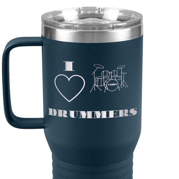 Aangepaste Drummer Cup - Aanpasbare Drummer 20oz Tumbler met handvat - Aangepaste naam op Drum Set Tumbler - I Heart 20oz Tumbler met handvat Cadeau