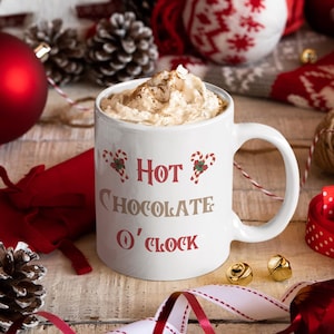 Hot Chocolate 11-15oz Mug - Christmas Winter Coffee Mug - Holiday Coffee Cup - Hot Cocoa Lover Gift - Funny Candy Cane Holiday Gift Mug Gift