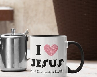 Caneca de café cristã engraçada: Eu amo Jesus, mas falo palavrão às vezes.