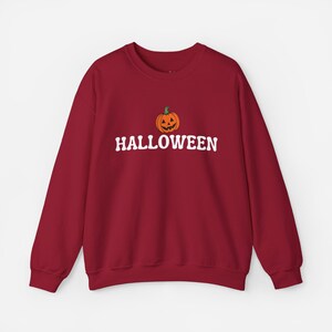 Vintage Pumpkin Crewneck Sweatshirt Retro Halloween Pullover Spooky Season Outfit Unisex Fall Wear October Party Gift Idea for Women and Men Cardinal Red