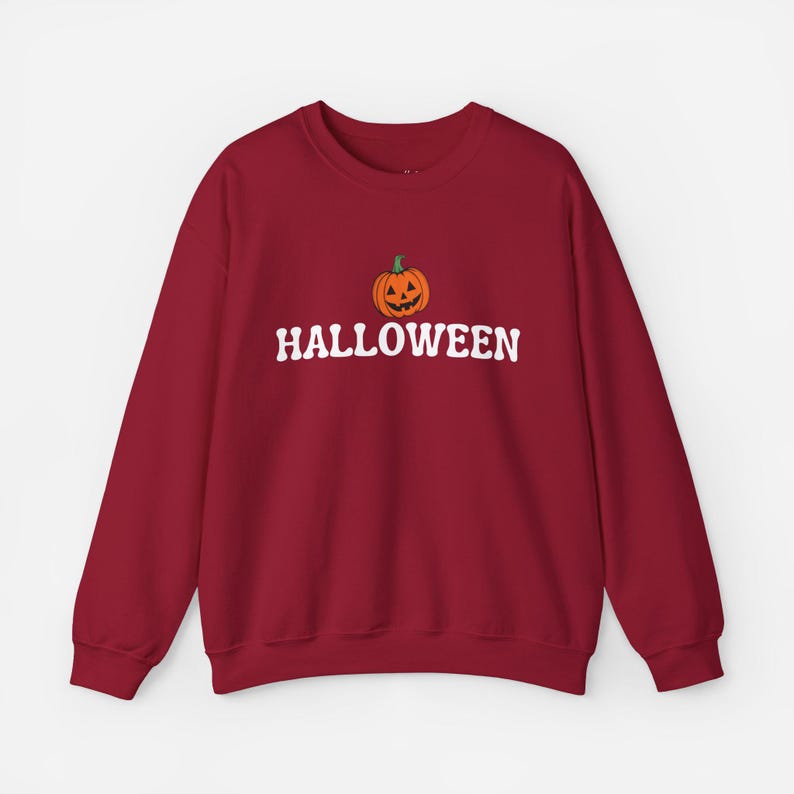Vintage Pumpkin Crewneck Sweatshirt Retro Halloween Pullover Spooky Season Outfit Unisex Fall Wear October Party Gift Idea for Women and Men Cardinal Red