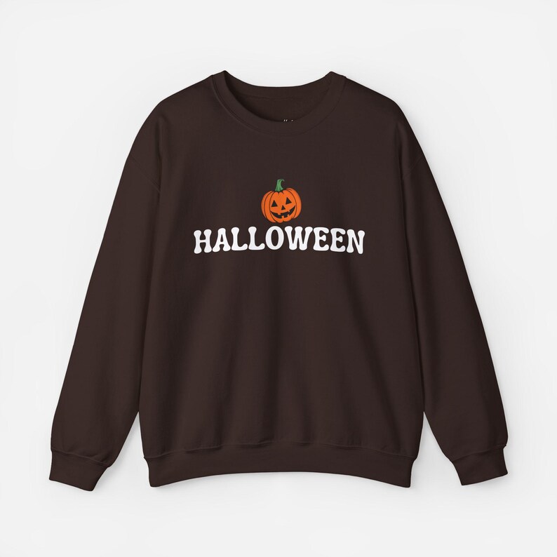 Vintage Pumpkin Crewneck Sweatshirt Retro Halloween Pullover Spooky Season Outfit Unisex Fall Wear October Party Gift Idea for Women and Men Dark Chocolate