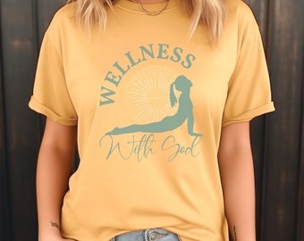 Comfort Colors vintage Christian yoga shirt for women. Wellness with God tee. Faith tee. Bible verse 3 John 1:2 tshirt. Gifts for trainer.