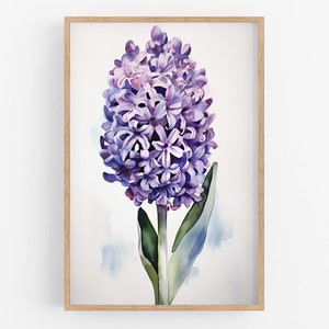 Hyacinth Flower Print Wall Art No.100 | Hyacinth Art Print | Water Flower Canvas Art | Flower Home Decor | Farmhouse Watercolor Painting