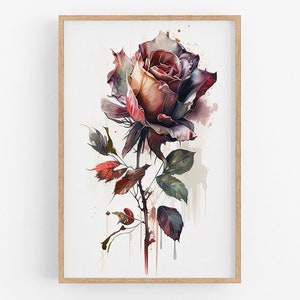 Rose Flower Print Wall Art No.81 | Rose Art Print | Water Flower Canvas Art | Flower Home Decor | Botanical | Farmhouse Watercolor Painting
