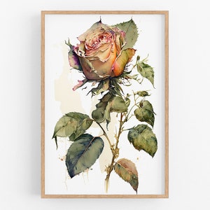 Rose Flower Print Wall Art No.80 | Rose Art Print | Water Flower Canvas Art | Flower Home Decor | Botanical | Farmhouse Watercolor Painting