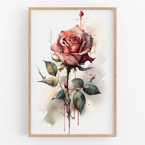 Rose Flower Print Wall Art No.89 | Rose Art Print | Water Flower Canvas Art | Flower Home Decor | Botanical | Farmhouse Watercolor Painting