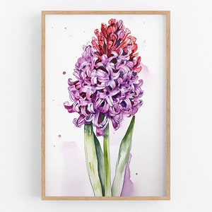 Hyacinth Flower Print Wall Art No.98 | Hyacinth Art Print | Water Flower Canvas Art | Flower Art Home Decor | Farmhouse Watercolor Painting