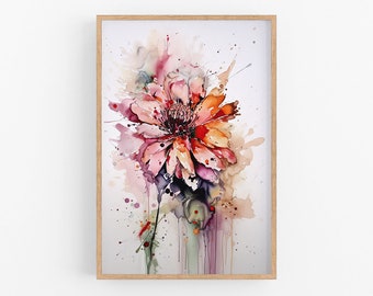 Flower Print Wall Art No.30 | Flower Art Print | Water Flower Canvas Art Print | Rainbow Colors Print Painting | Botanic Watercolor Painting