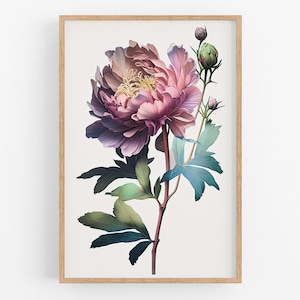 Peony Flower Print Wall Art No.55 | Peony Art Print | Water Flower Canvas Art | Flower Wall Decor | Botanical Art | Watercolor Painting