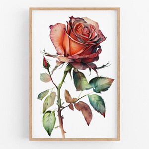 Rose Flower Print Wall Art No.84 | Rose Art Print | Water Flower Canvas Art | Flower Home Decor | Botanical | Farmhouse Watercolor Painting