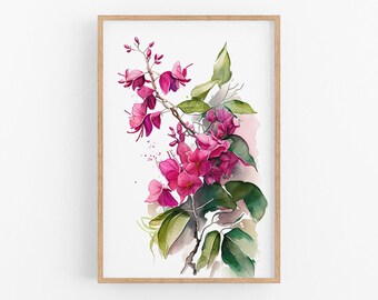 Bougainvillea Flower Print Wall Art No.95 | Bougainvillea Art Print | Water Flower Canvas Art | Flower Home Decor | Watercolor Painting