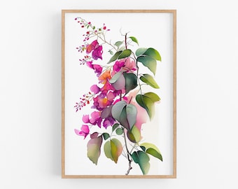 Bougainvillea Flower Print Wall Art No.94 | Bougainvillea Art Print | Water Flower Canvas Art | Flower Home Decor | Watercolor Painting
