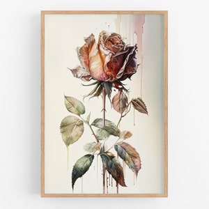 Rose Flower Print Wall Art No.82 | Rose Art Print | Water Flower Canvas Art | Flower Home Decor | Botanical | Farmhouse Watercolor Painting
