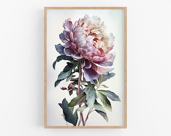 Akvarellmålning med pion | Botaniskt konsttryck
