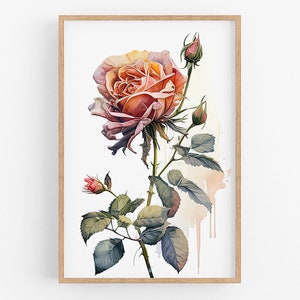Rose Flower Print Wall Art No.83 | Rose Art Print | Water Flower Canvas Art | Flower Home Decor | Botanical | Farmhouse Watercolor Painting