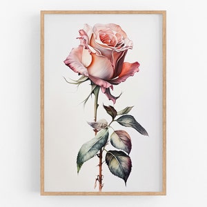 Rose Flower Print Wall Art No.86 | Rose Art Print | Water Flower Canvas Art | Flower Home Decor | Botanical | Farmhouse Watercolor Painting
