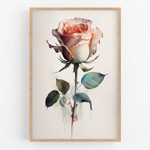 Rose Flower Print Wall Art No.76 | Rose Art Print | Water Flower Canvas Art | Flower Home Decor | Botanical | Farmhouse Watercolor Painting