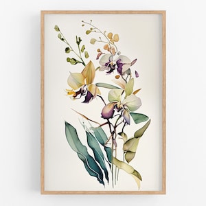 Orchid Wall Art No.39 | Flower Art Print | Water Flower Canvas Art | Vintage Simple | Botanical Wall Art | Home Decor | Watercolor Painting
